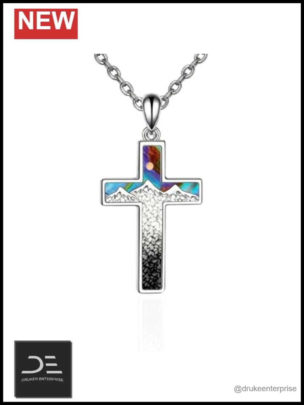 YFN Mountain Cross Necklace 925 Sterling Silver Nature Pendant Jewelry Gift
